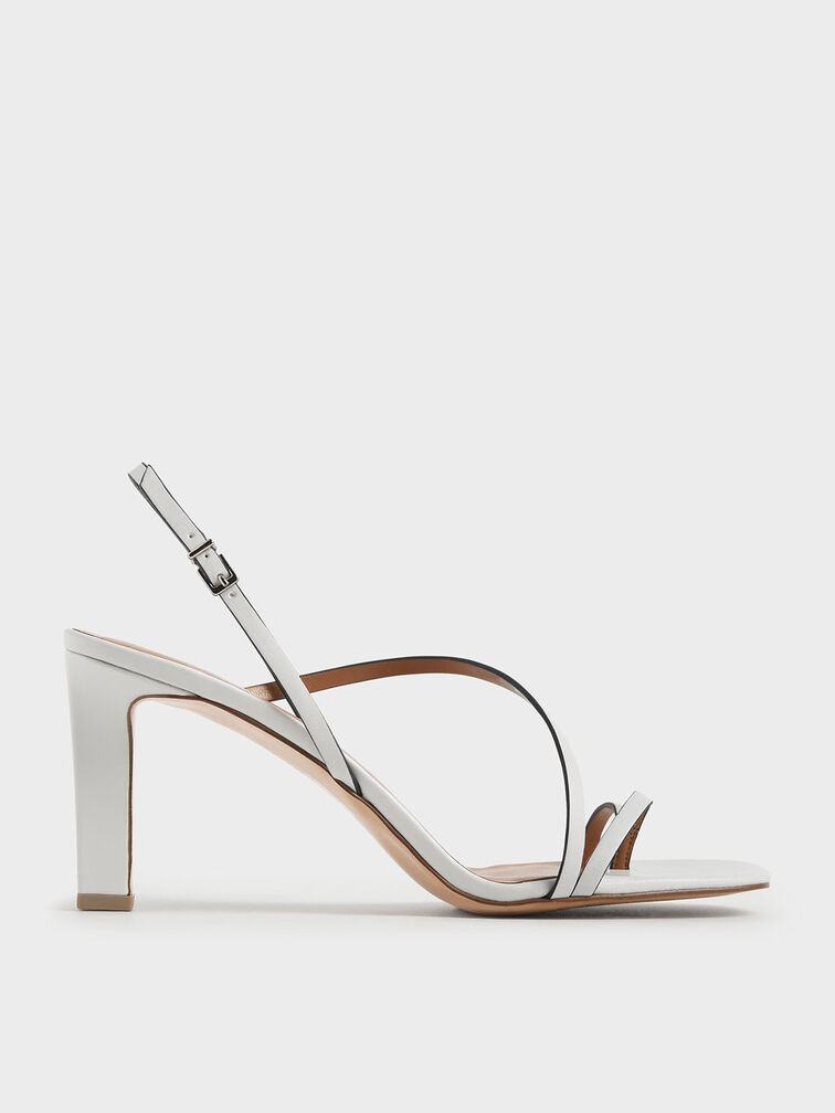 Asymmetric Strap Open Toe Sandals, White, hi-res