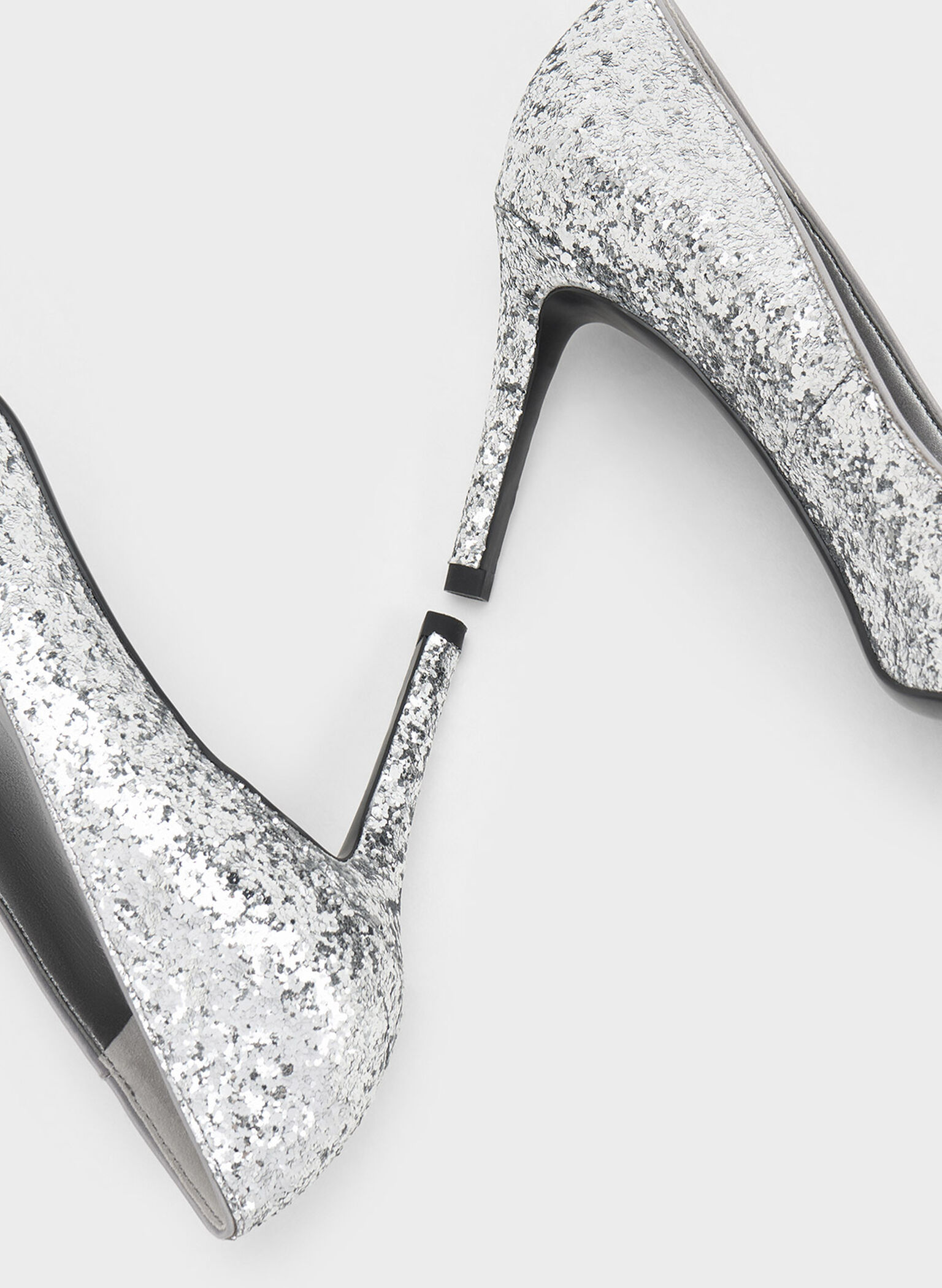 Emmy Glittered Pointed-Toe Pumps, Silver, hi-res