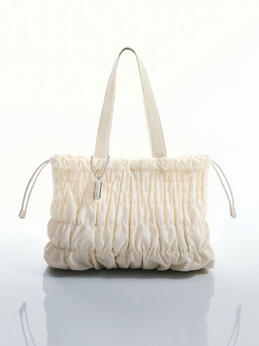 Klio Nylon Ruched Tote Bag, Cream, hi-res