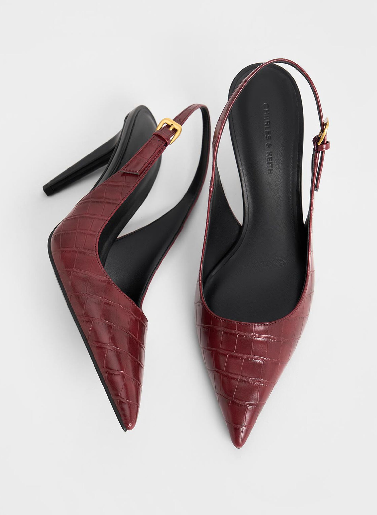 Croc-Effect Cone-Heel Pointed-Toe Pumps, Animal Print Red, hi-res
