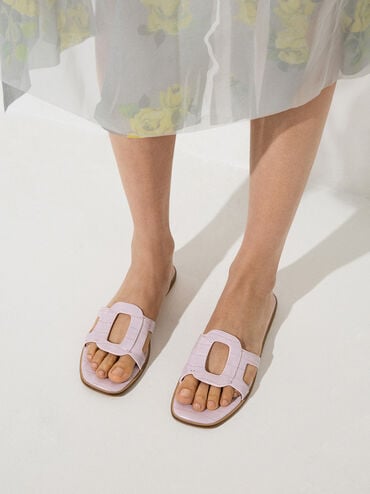 Easley Croc-Effect Cut-Out Slide Sandals, Animal Print Lilac, hi-res