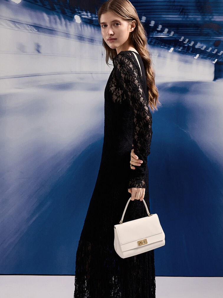 Lennie Chain-Strap Top Handle Bag, Cream, hi-res
