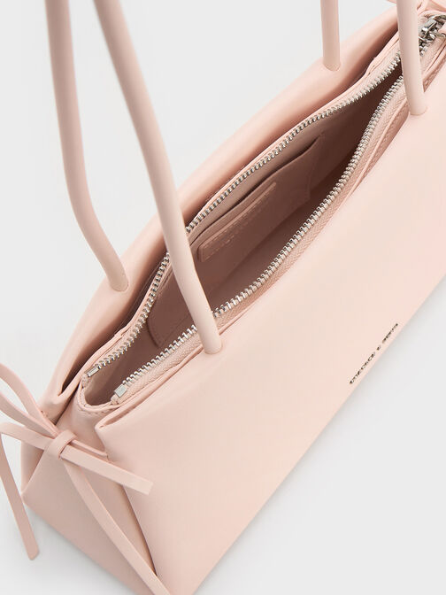 Hazel Bow Elongated Trapeze Shoulder Bag, Soft Pink, hi-res