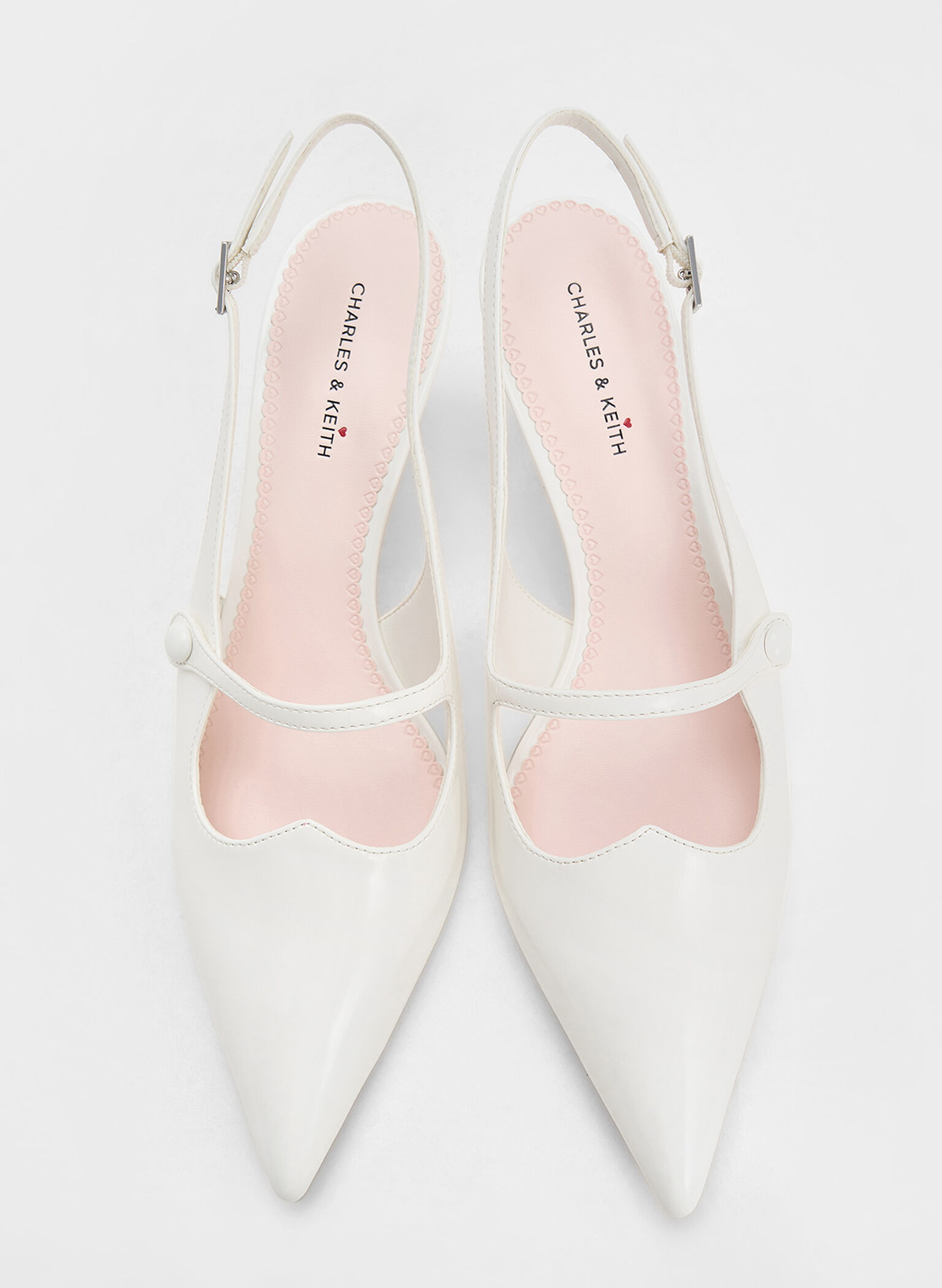 Pointed-Toe Mary Jane Slingback Pumps, White, hi-res
