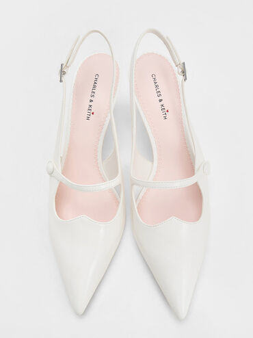 Pointed-Toe Mary Jane Slingback Pumps, White, hi-res