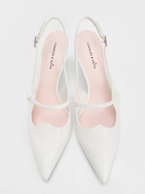 Pointed-Toe Mary Jane Slingback Pumps, White, hi-res