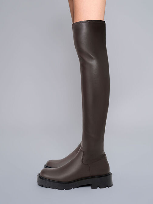 Zip-Up Thigh-High Boots, Dark Brown, hi-res