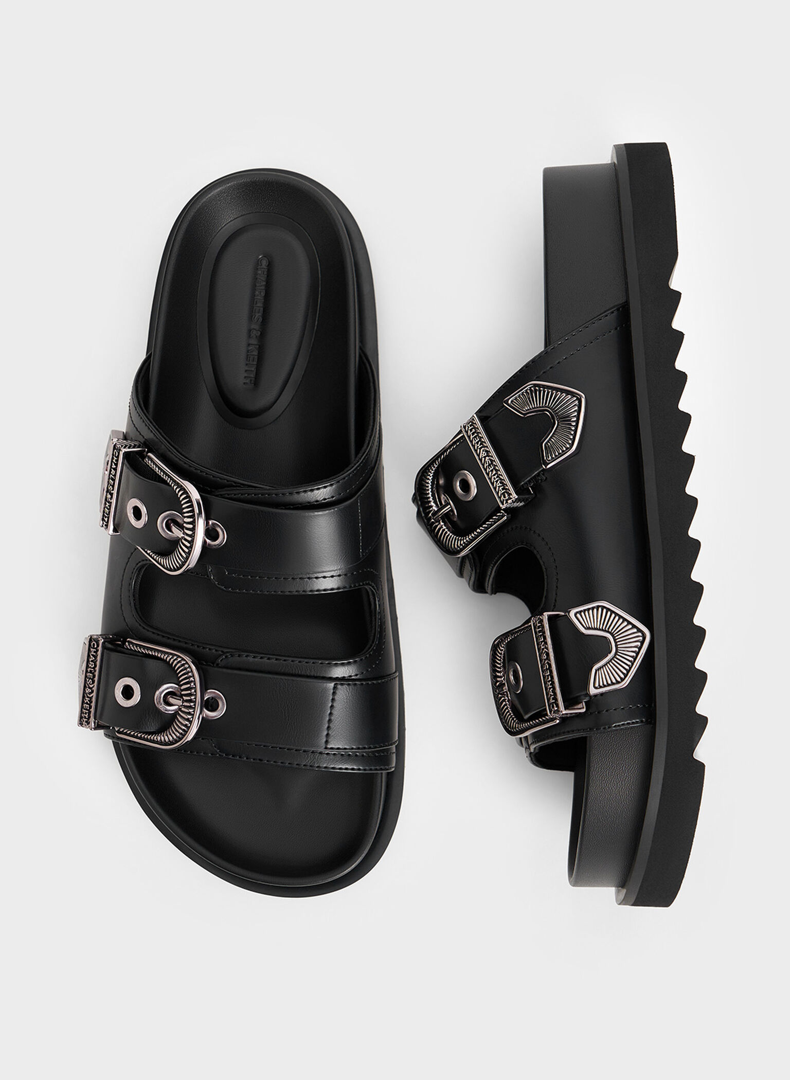Kirke Buckled Double-Strap Sandals, Black, hi-res