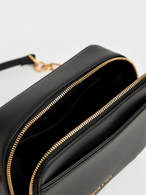 Lock & Key Chain Handle Bag, Black, hi-res