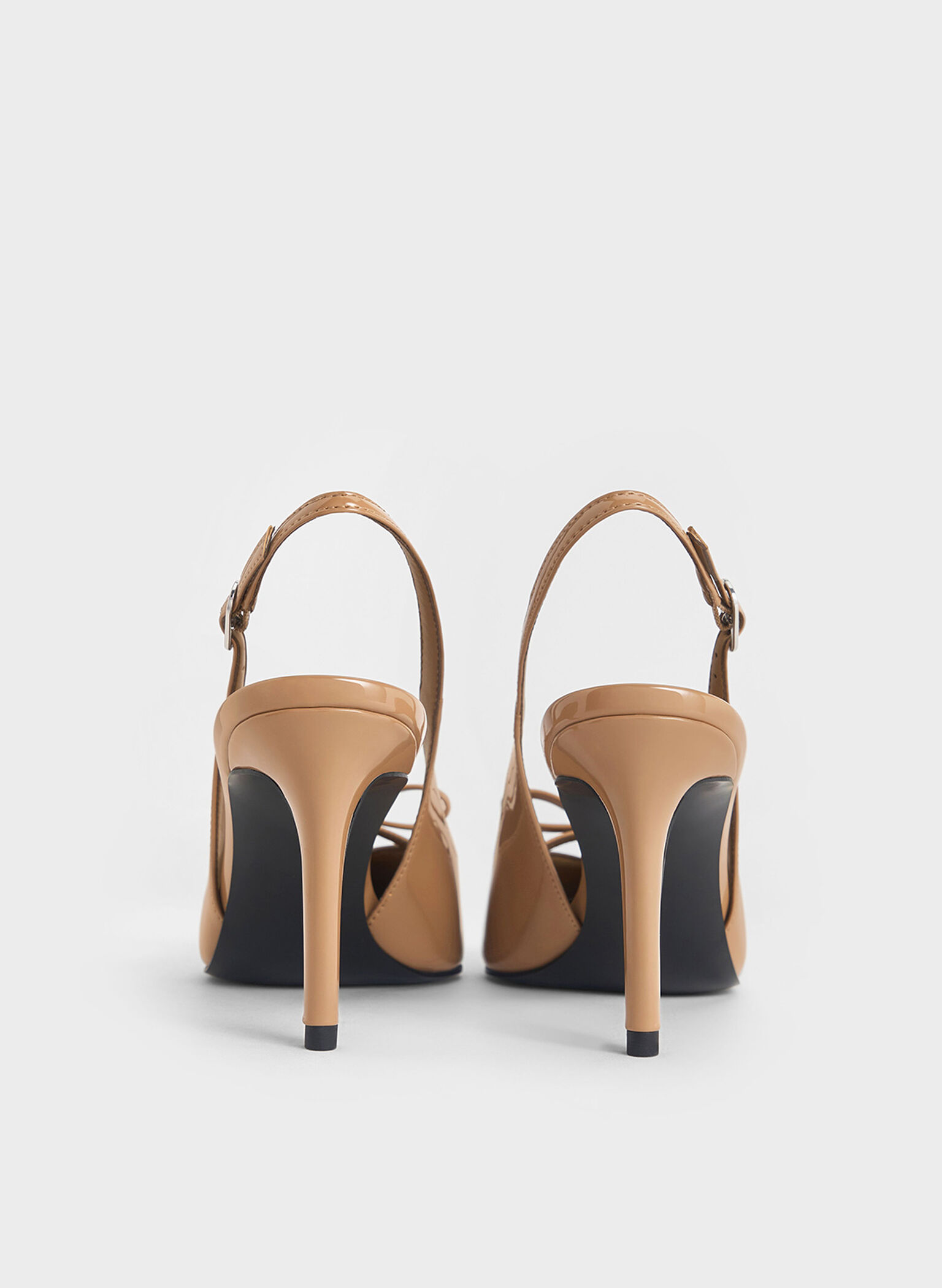 Patent Bow Slingback Pumps, Caramel, hi-res