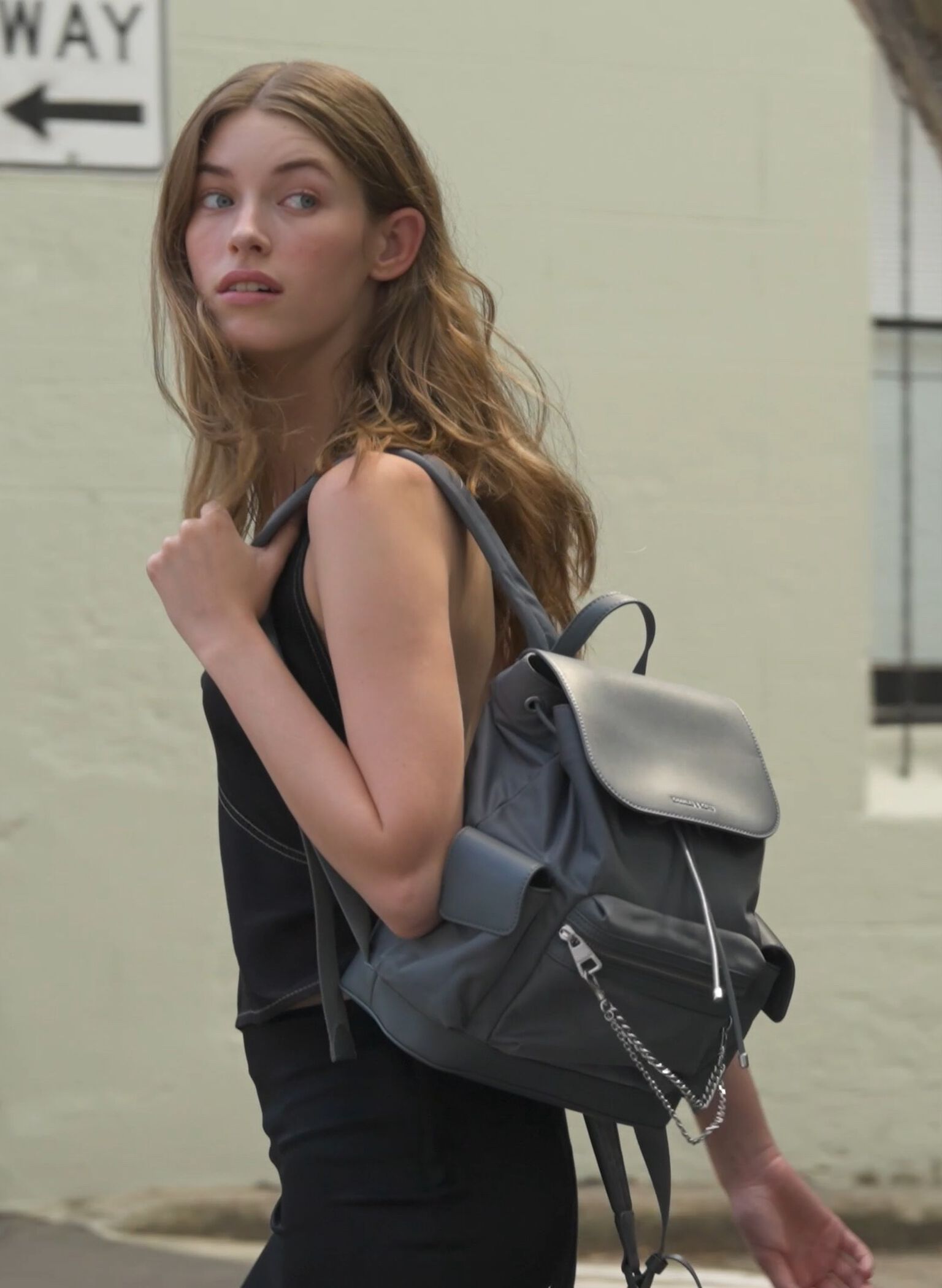 Nylon Puffy Chain-Link Backpack, Grey, hi-res