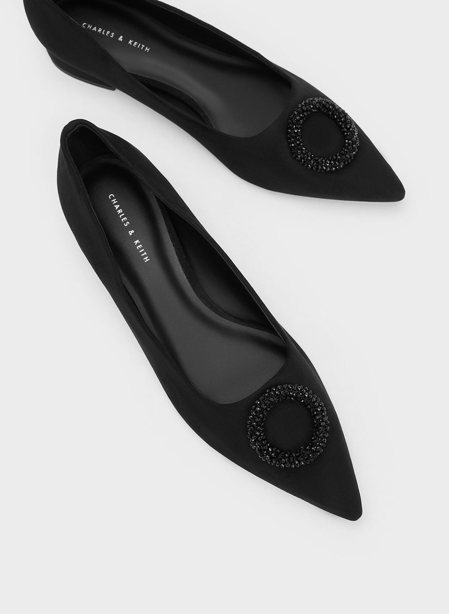 Textured Beaded Circle Flats, Black Textured, hi-res