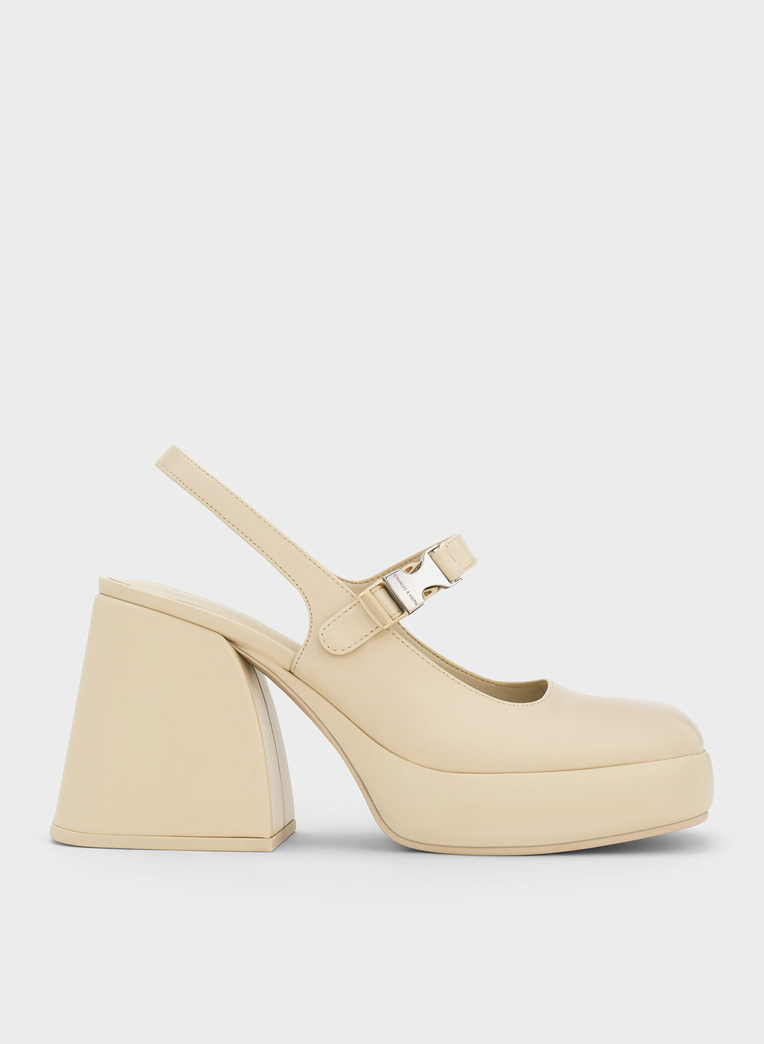 Laine Metallic-Buckle Platform Mary Janes, Beige, hi-res