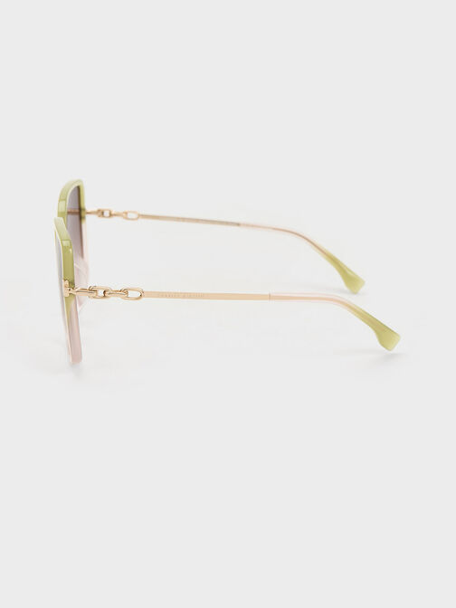 Oversized Square Chain-Link Sunglasses, Green, hi-res