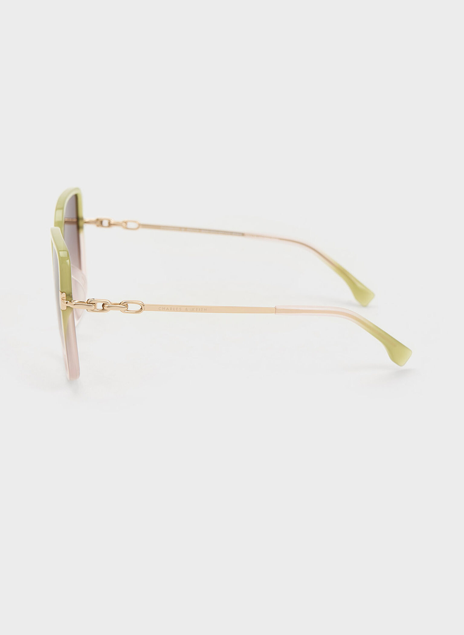 Oversized Square Chain-Link Sunglasses, Green, hi-res