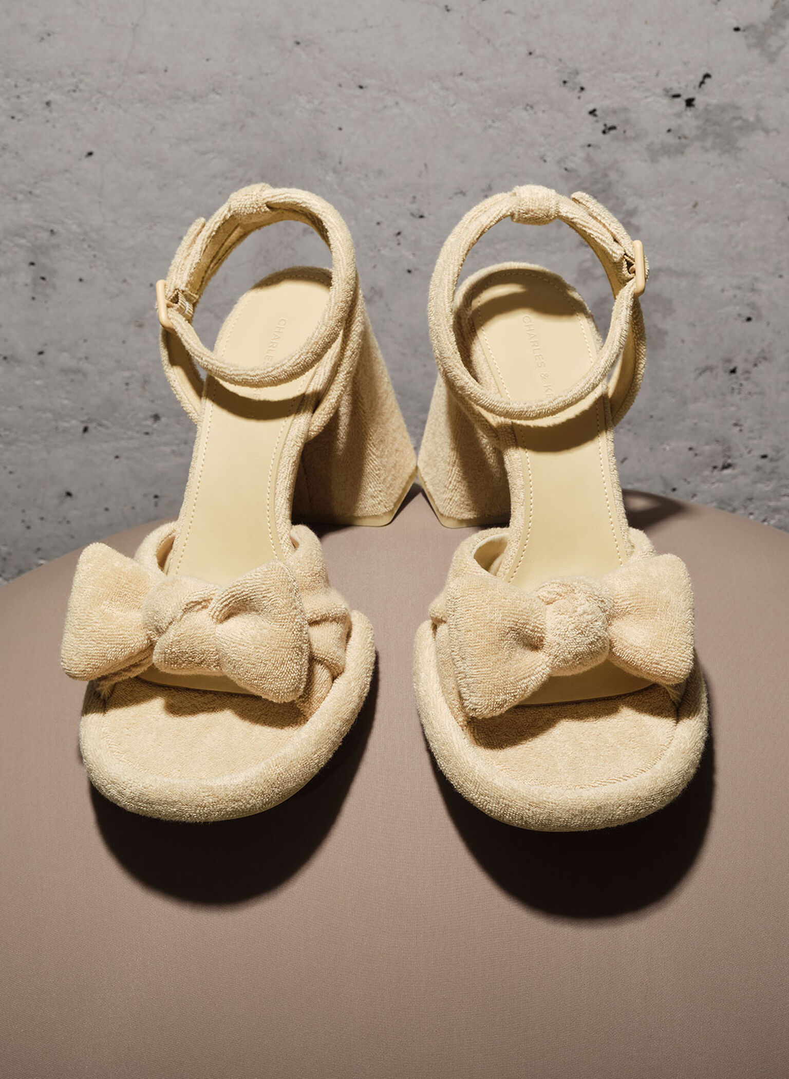 Loey Textured Bow Ankle-Strap Sandals, Beige, hi-res