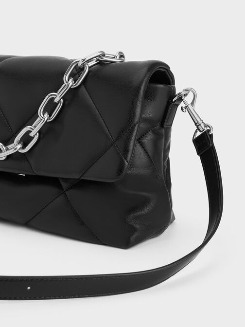Lin Puffy Chain Shoulder Bag, Noir, hi-res