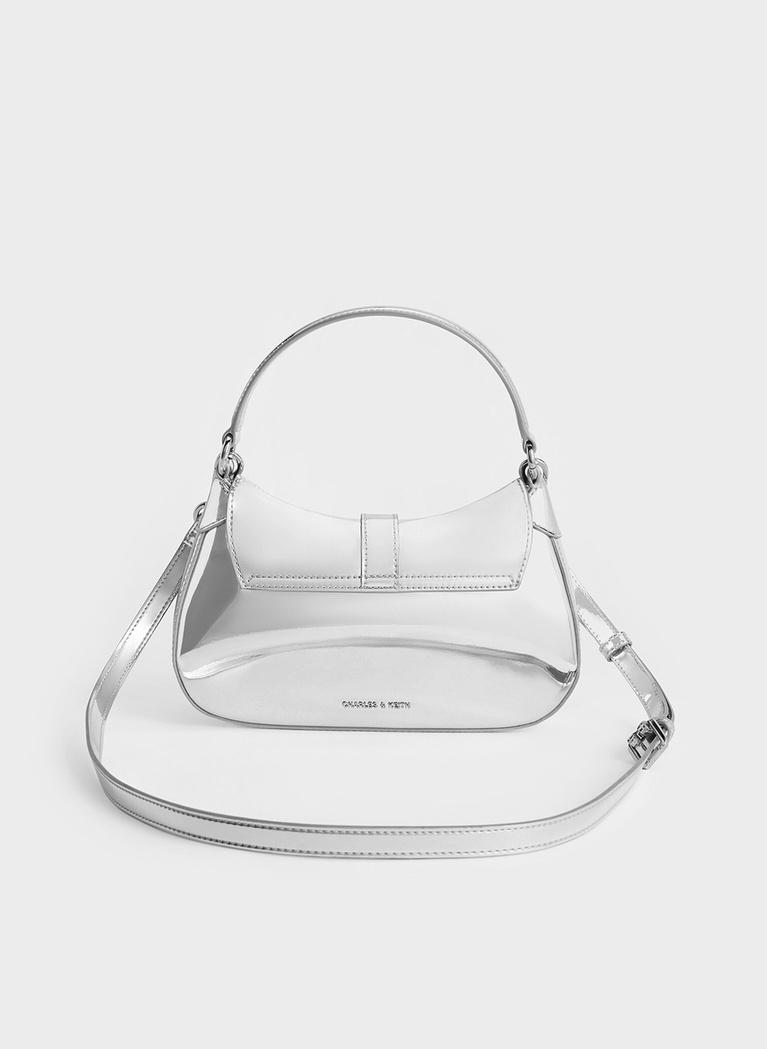 Agatha Metallic Chain-Accent Hobo Bag, Silver, hi-res