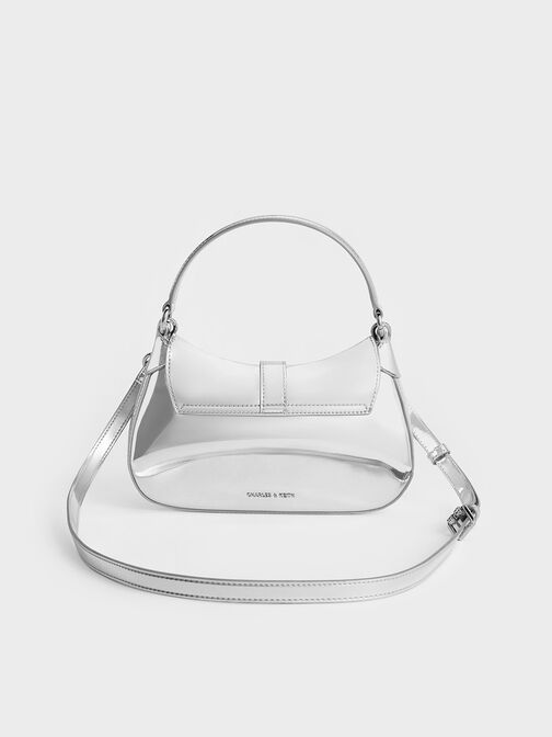 Agatha Metallic Chain-Accent Hobo Bag, Silver, hi-res