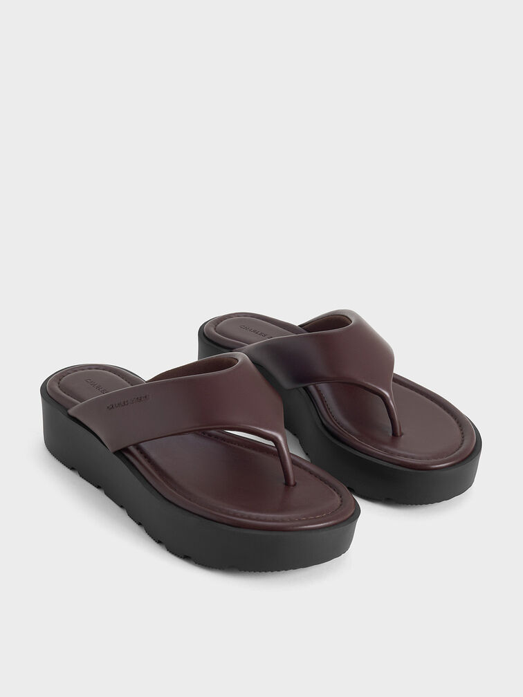 V-Strap Flatform Thong Sandals, Burgundy, hi-res