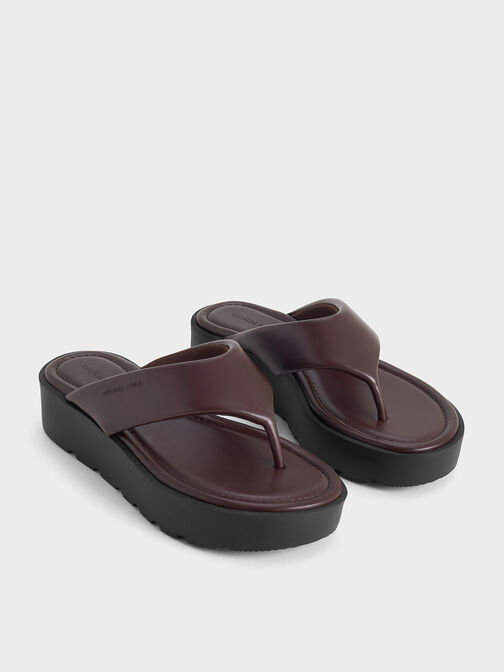 V-Strap Flatform Thong Sandals, Burgundy, hi-res