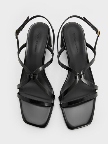 Strappy Block-Heel Slingback Sandals, Black Box, hi-res