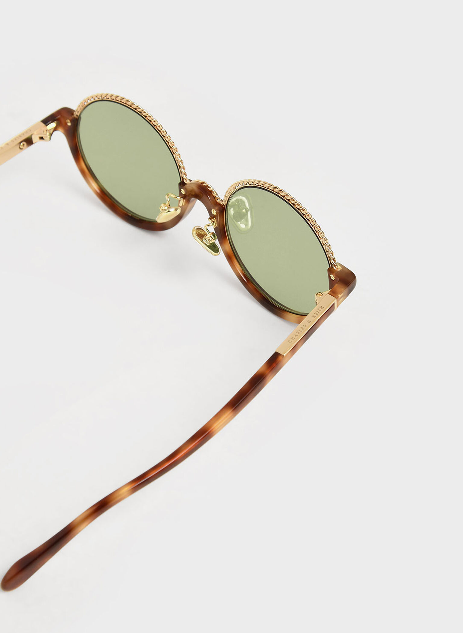 Tortoiseshell Half Frame Embellished Round Sunglasses, T. Shell, hi-res