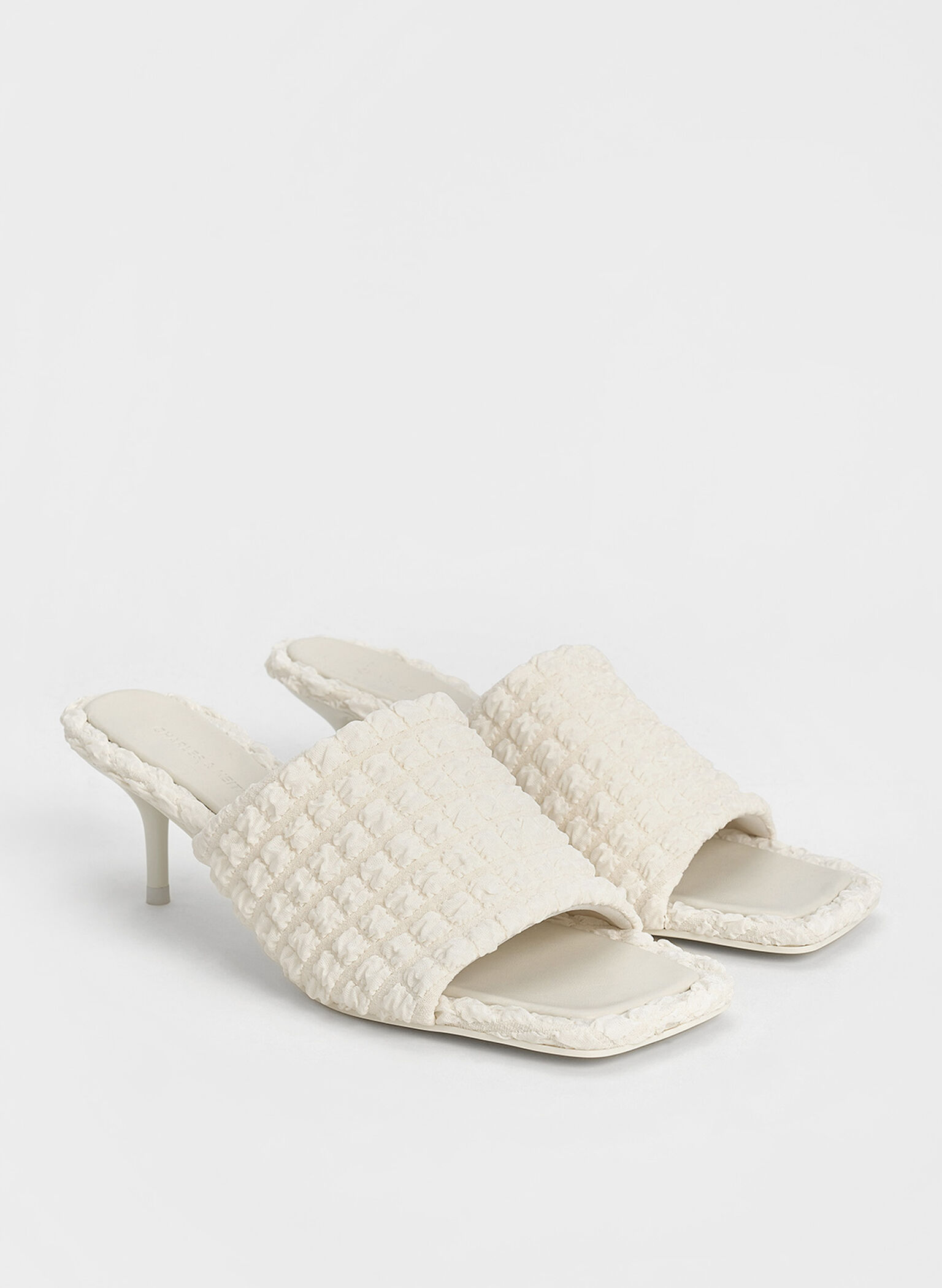 Loren Textured Kitten-Heel Mules, Chalk, hi-res