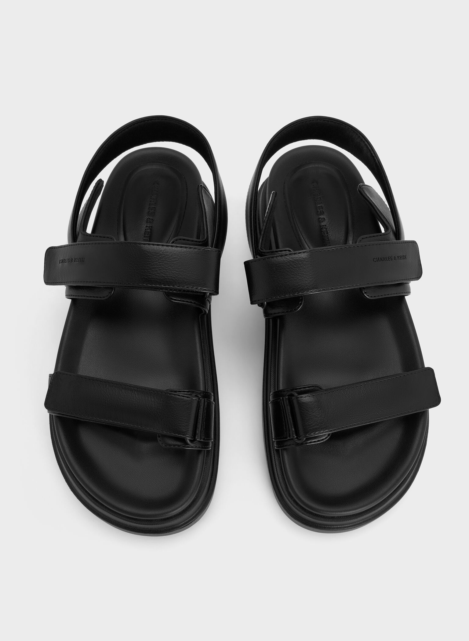Double-Strap Ridged-Sole Flatform Sandals, Black, hi-res