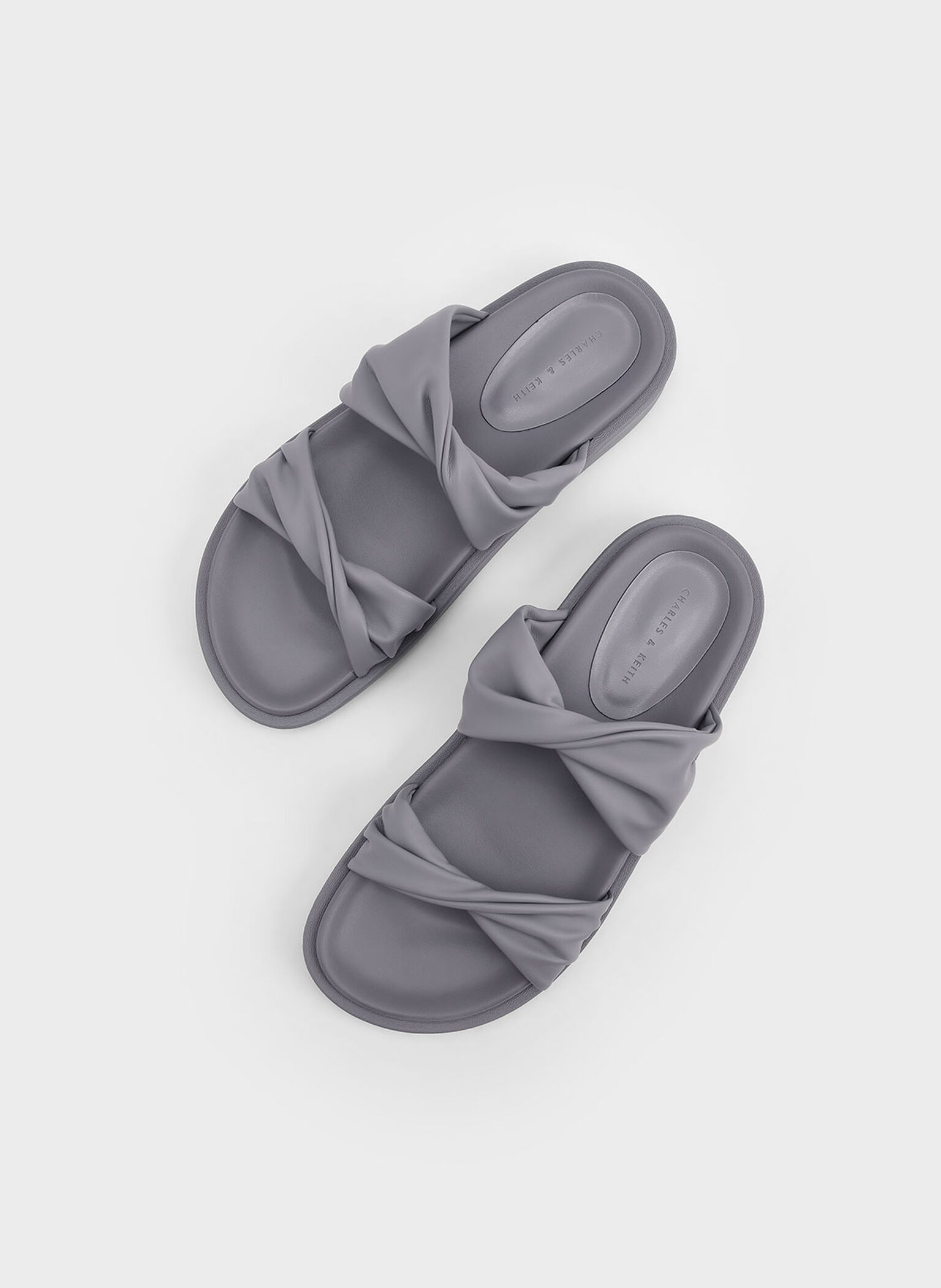 Twist Strap Padded Slide Sandals, Grey, hi-res
