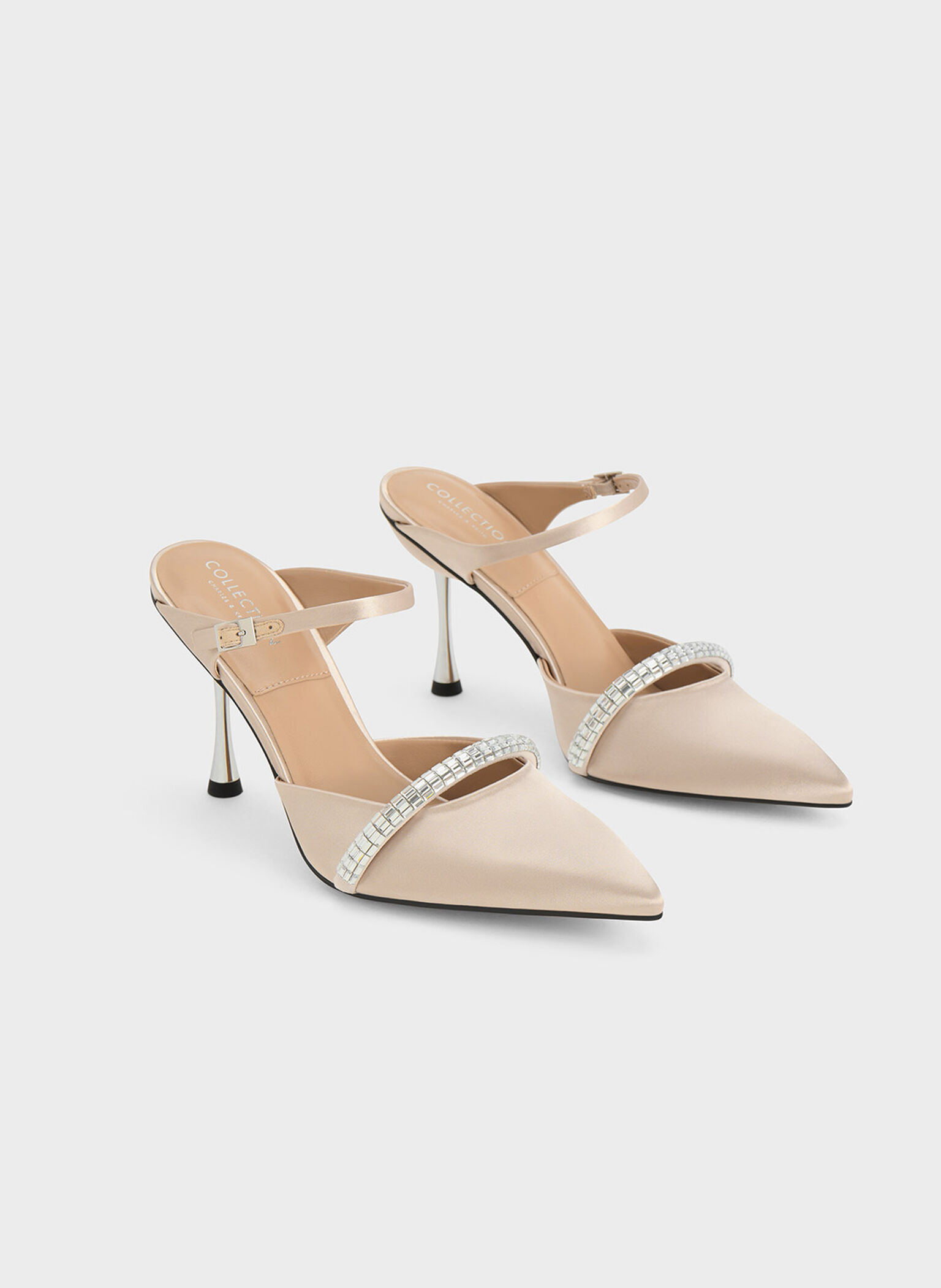 Demi Recycled Polyester Embellished Pointed-Toe Mules, Cream, hi-res
