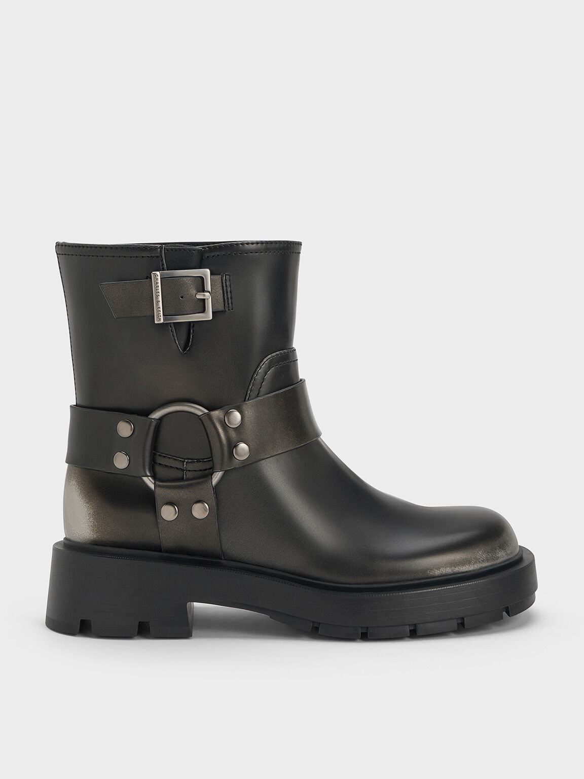 Silver Metallic Buckled Ankle Boots CHARLES KEITH UK