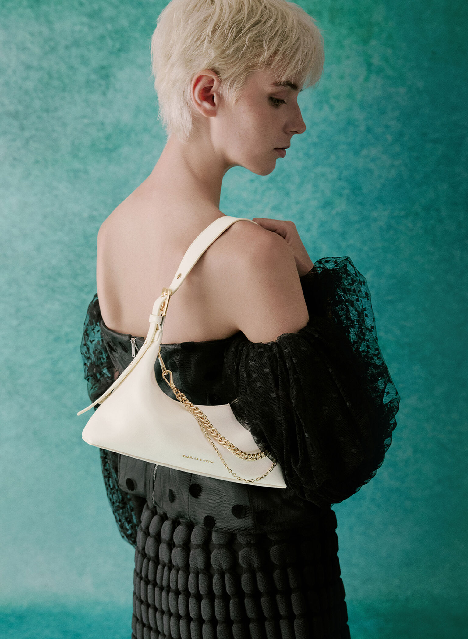 Atwood Chain-Embellished Shoulder Bag, Cream, hi-res