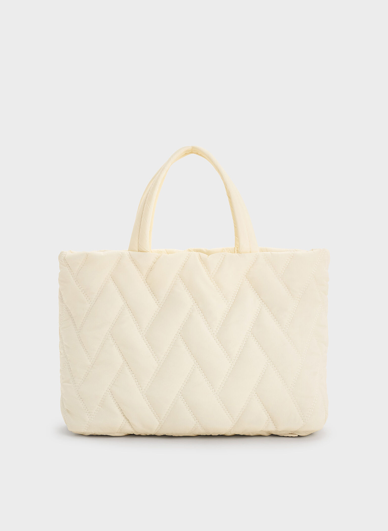 Nylon Chevron Boxy Tote Bag, Cream, hi-res