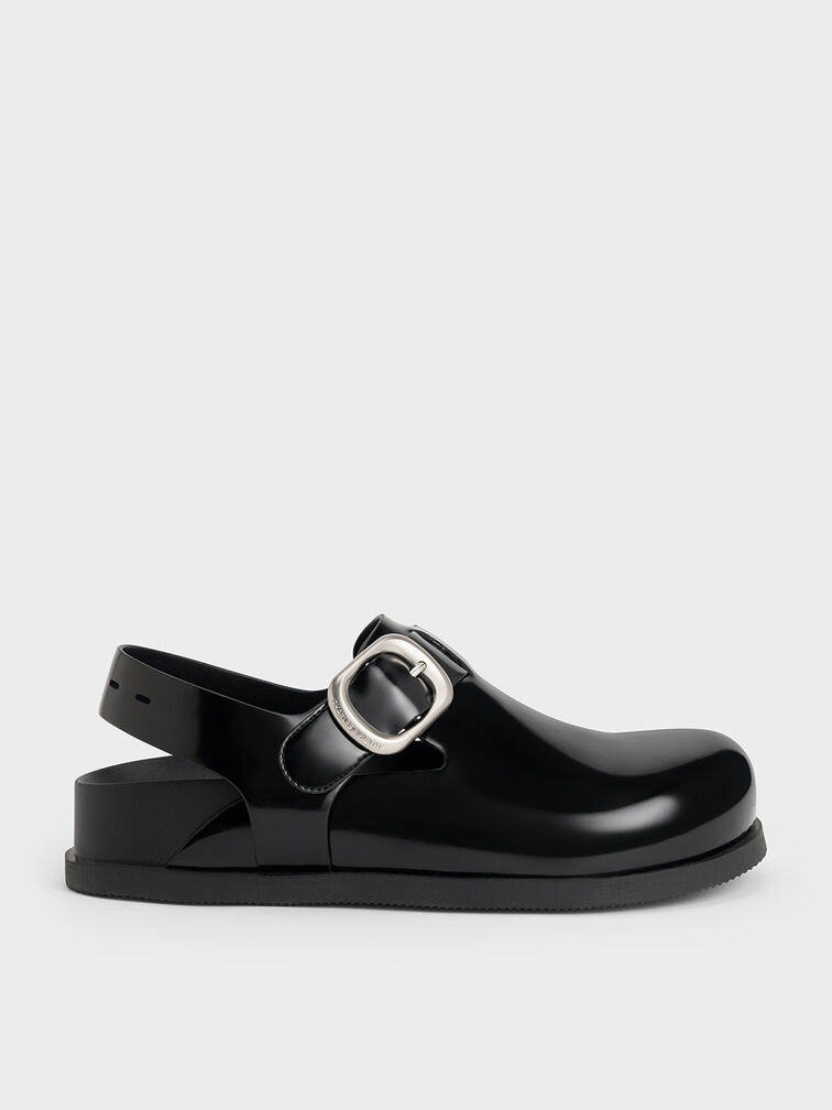 Buckled Slingback Mules, Black Box, hi-res