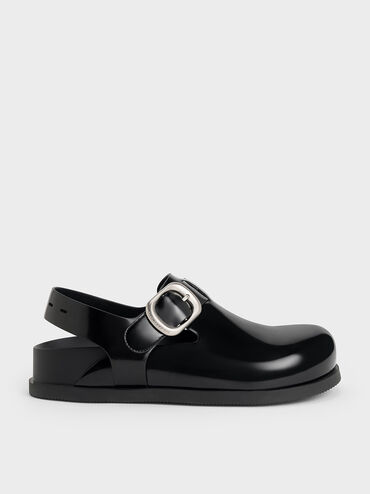 Buckled Slingback Mules, Black Box, hi-res