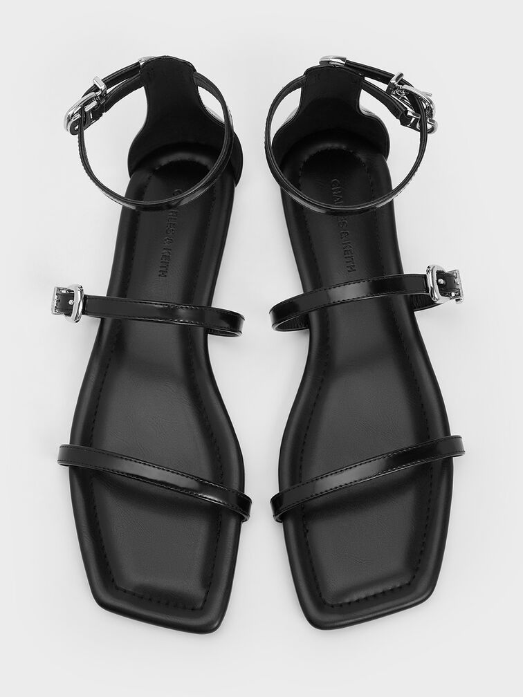 Square-Toe Buckled Triple-Strap Sandals, Black Box, hi-res