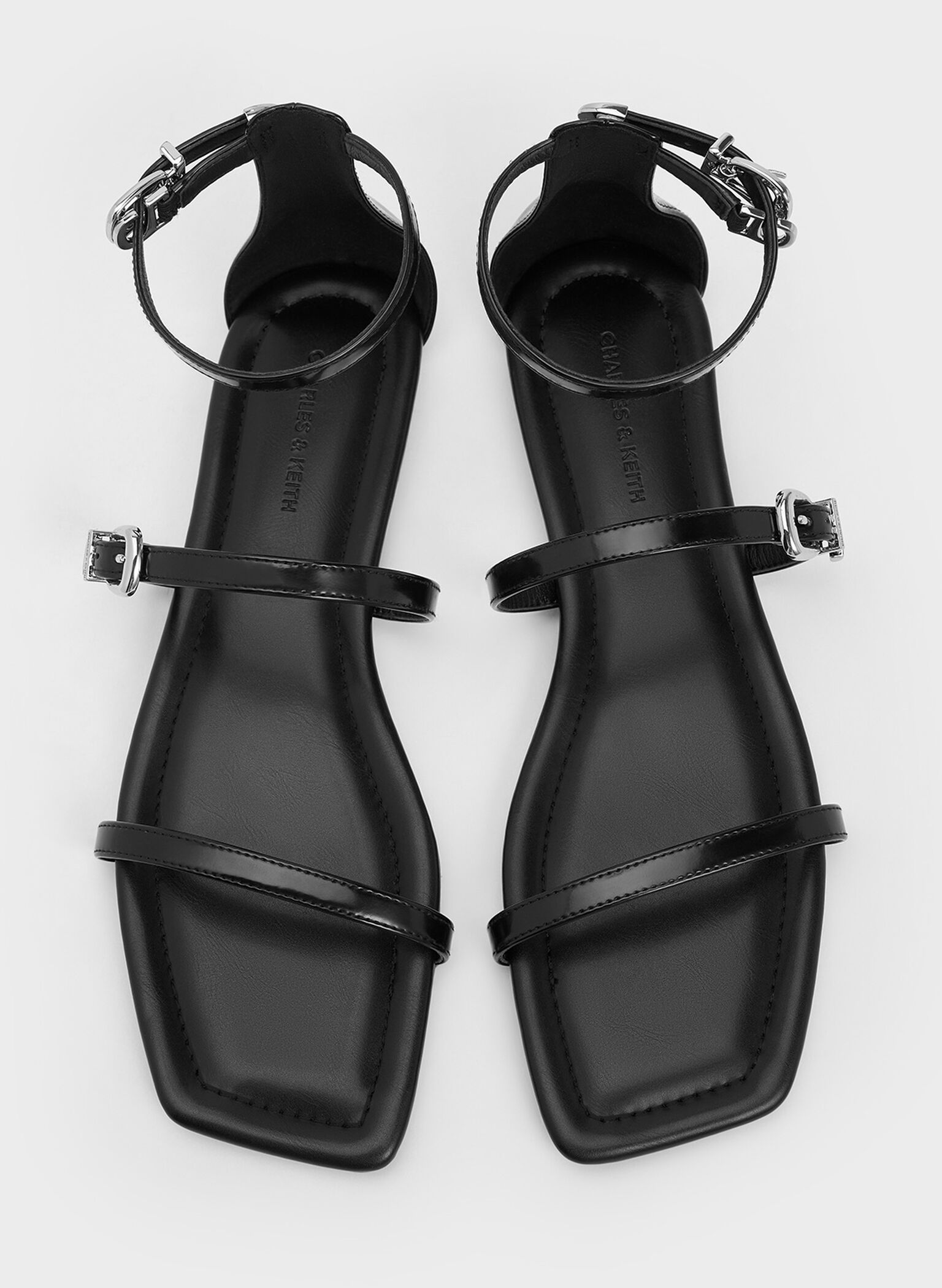 Square-Toe Buckled Triple-Strap Sandals, Black Box, hi-res