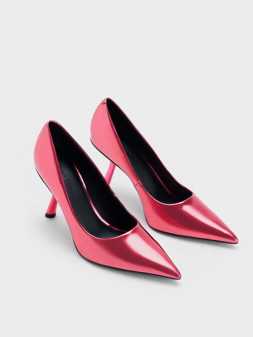 Metallic Slant-Heel Pointed-Toe Pumps, Fuchsia, hi-res