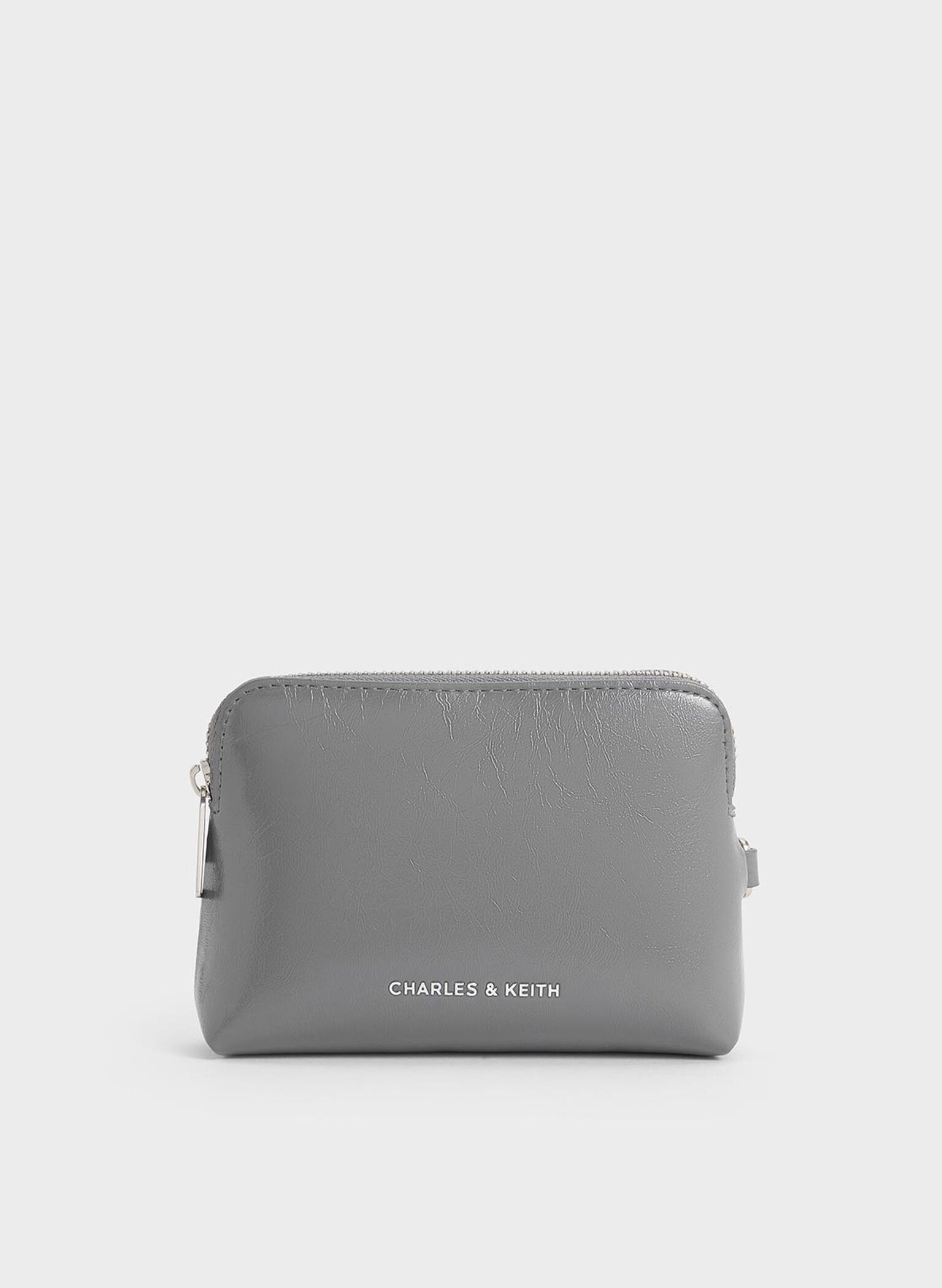 Atwood Crinkle-Effect Chain-Handle Pouch, Grey, hi-res