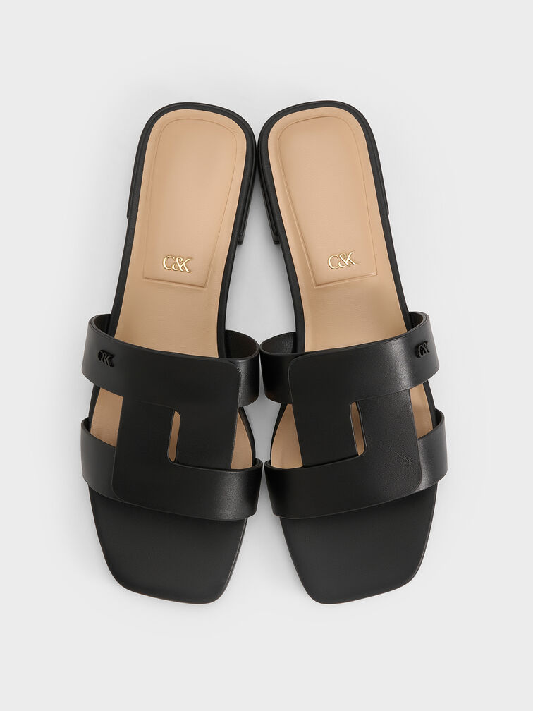 Joan Leather Slide Sandals, Black, hi-res