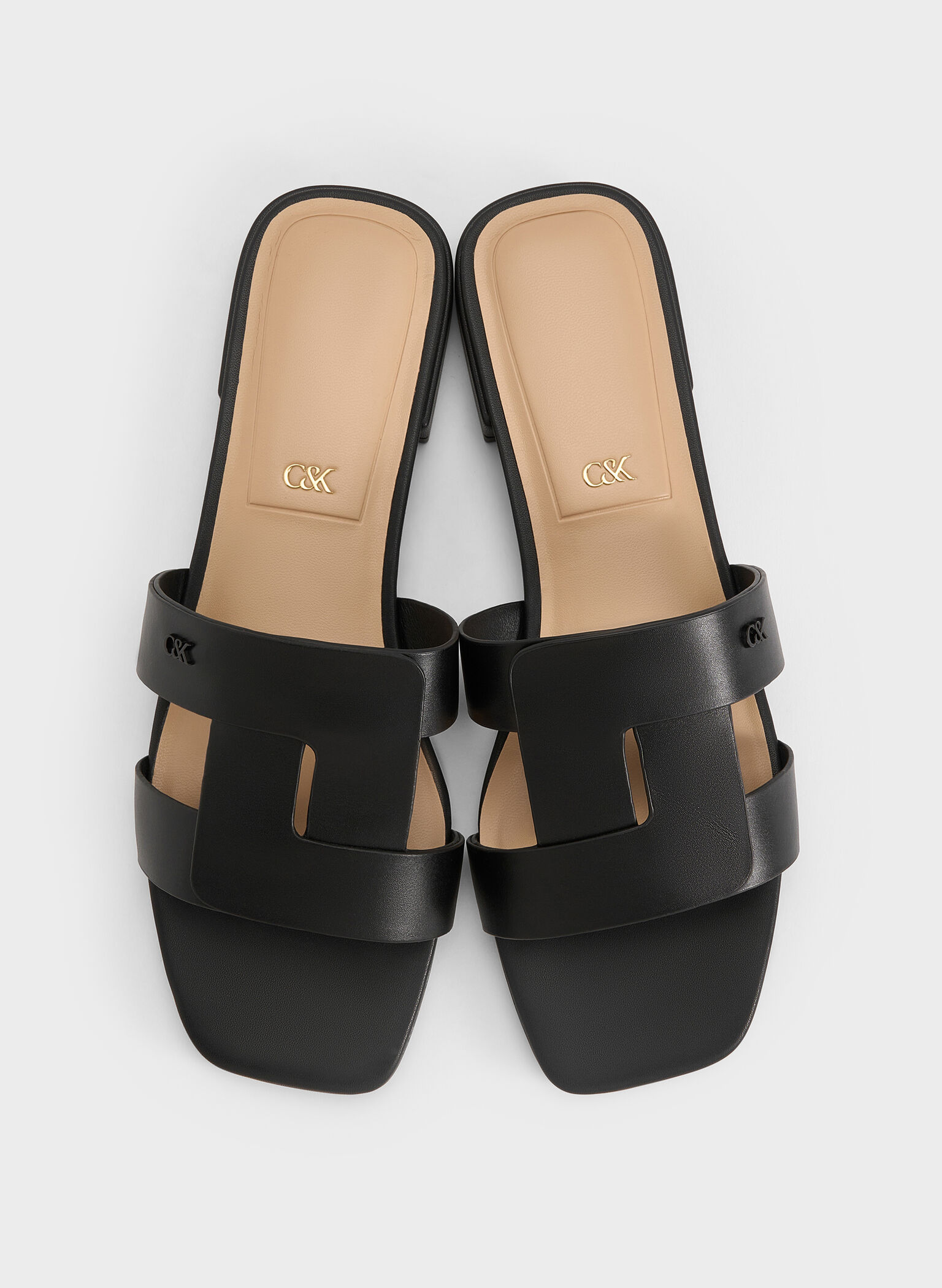 Joan Leather Slide Sandals, Black, hi-res