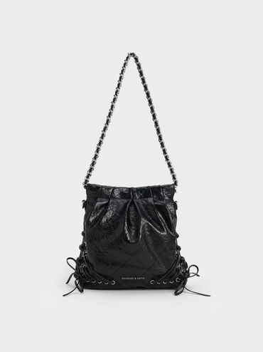 Duo Grommet Chain-Handle Two-Way Backpack, Noir, hi-res