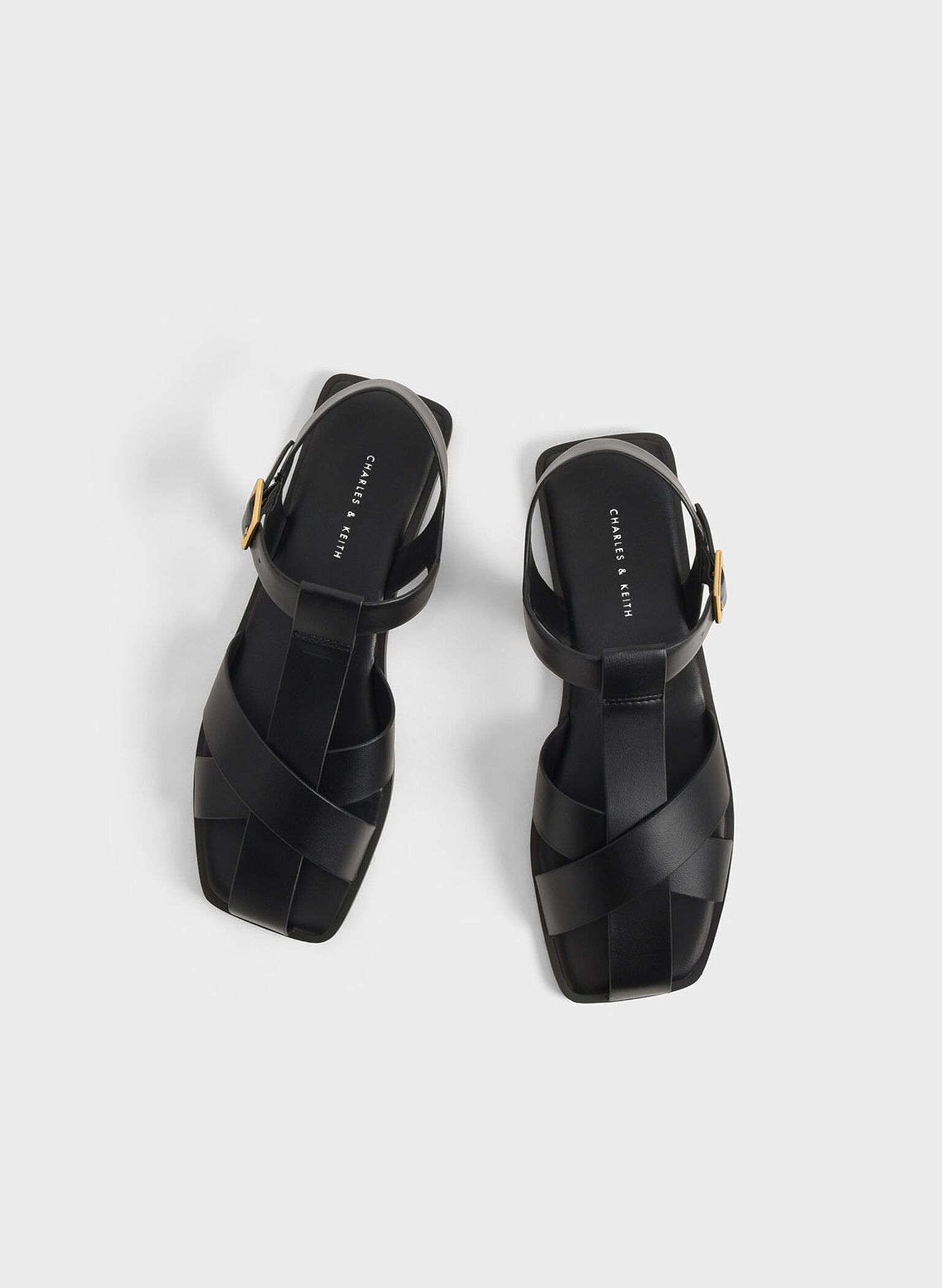 Strappy Crossover Sandals, Black, hi-res