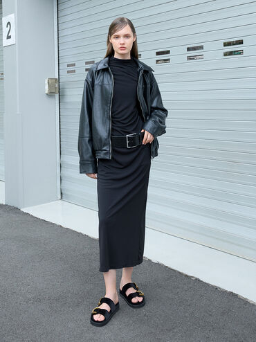 Gabine Velvet Buckle Sandals, Black Textured, hi-res