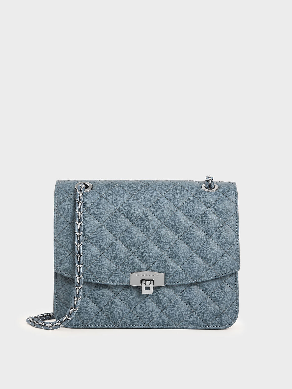 Quilted Chain Strap Bag, Blue, hi-res