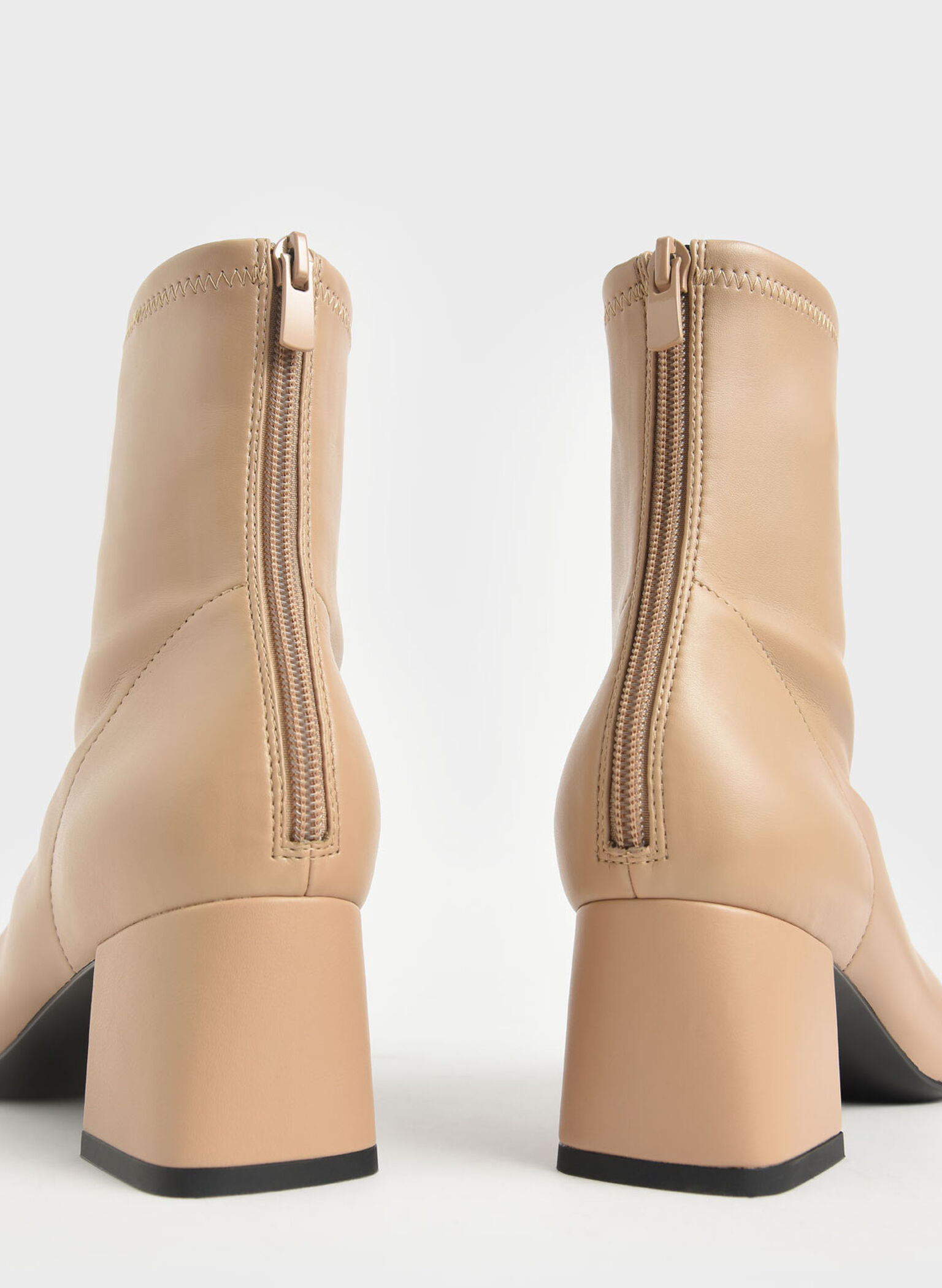 Block Heel Ankle Boots, Beige, hi-res