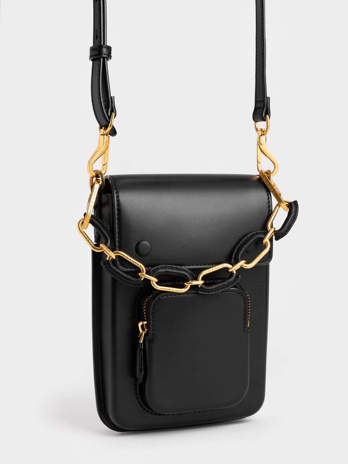 Amber Chain-Handle Long Crossbody Bag, Black, hi-res