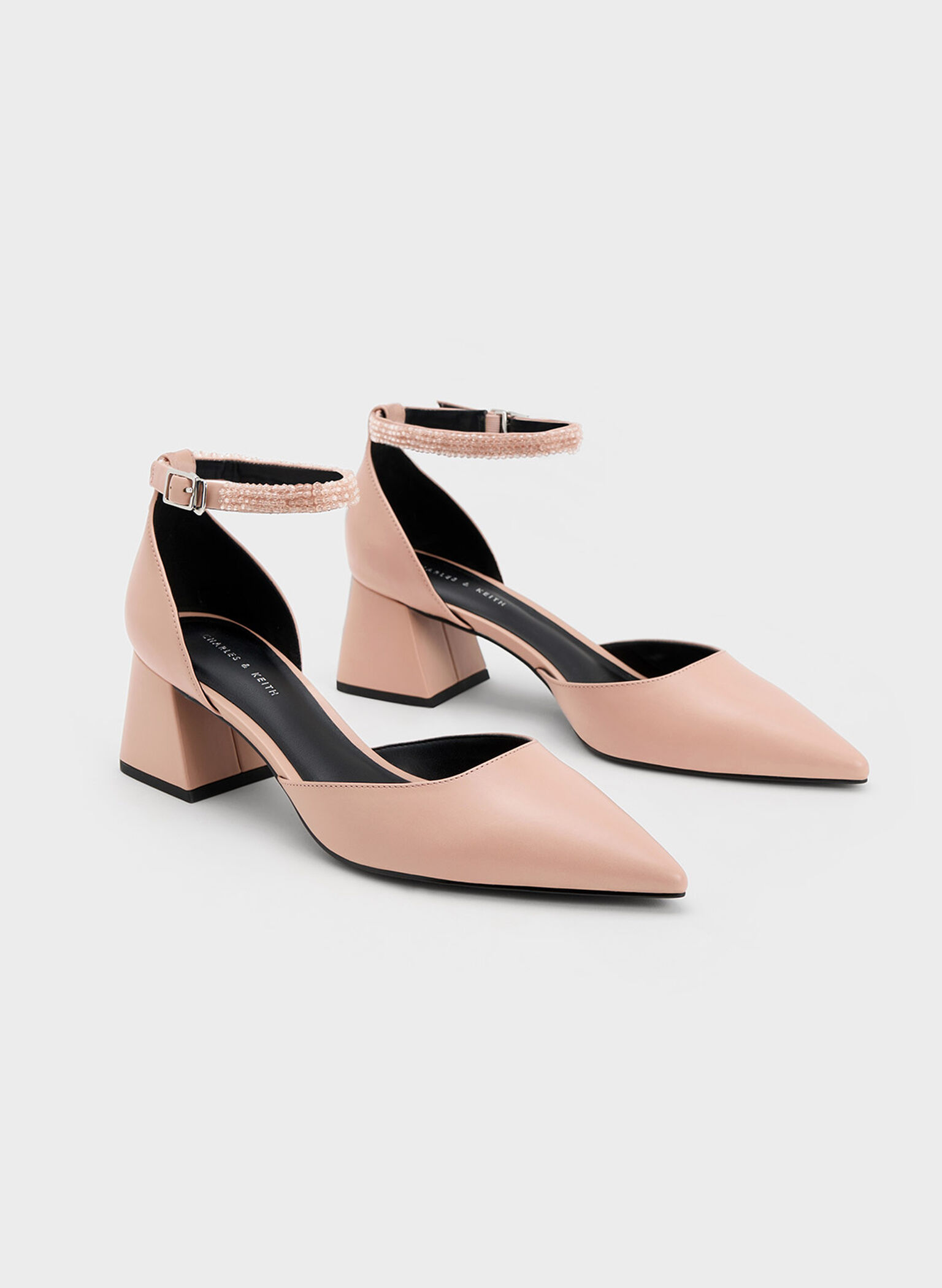 Beaded Ankle-Strap D'Orsay Pumps, Nude, hi-res