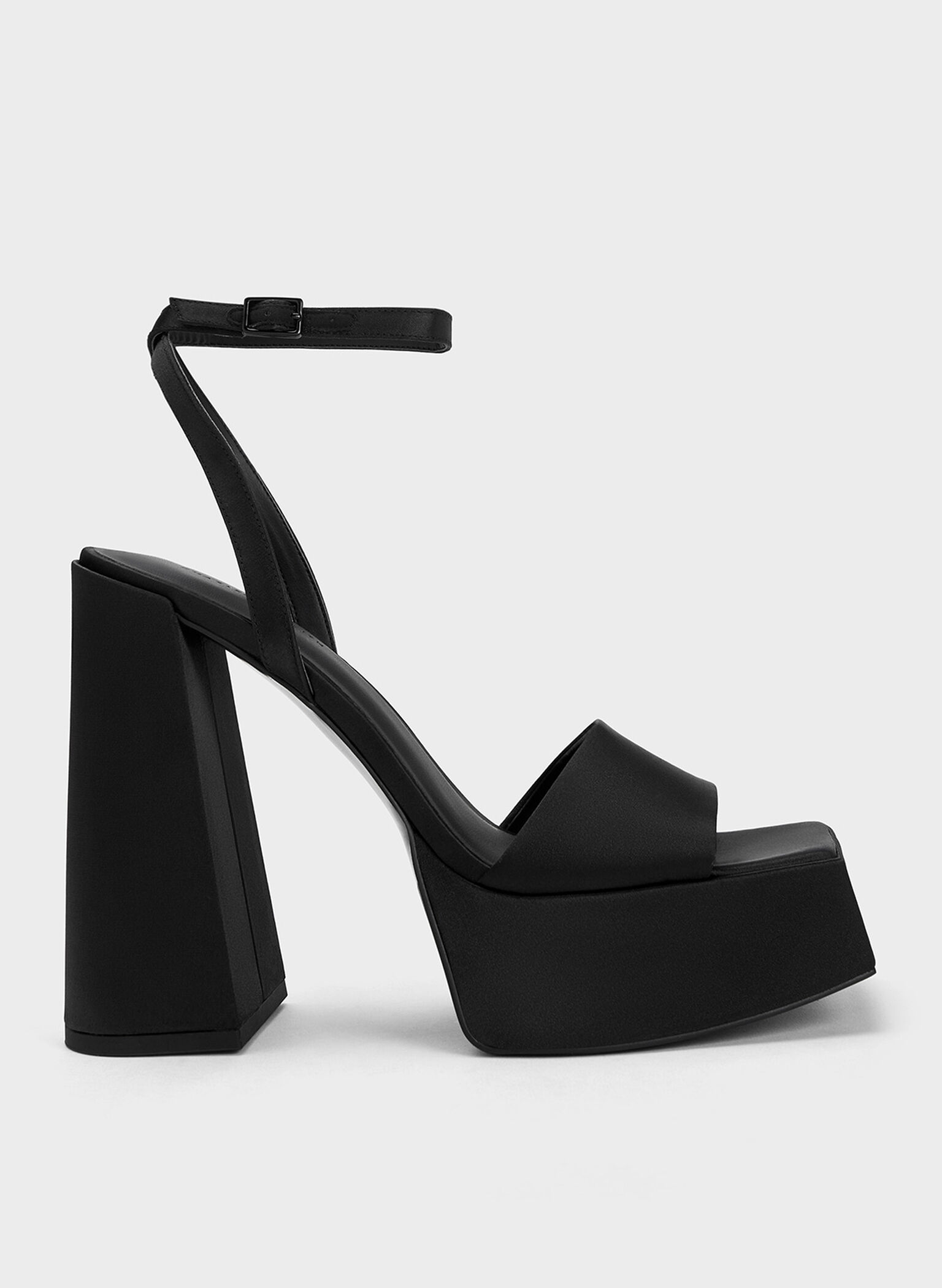 Recycled Polyester Ankle-Strap Platform Sandals, Black Textured, hi-res